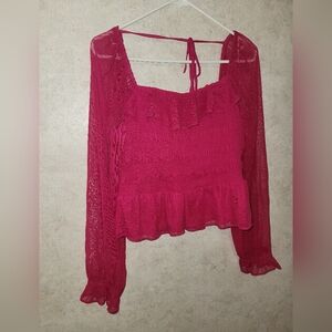 LC Lauren Conrad Fuchsia Ruffle Blouse
